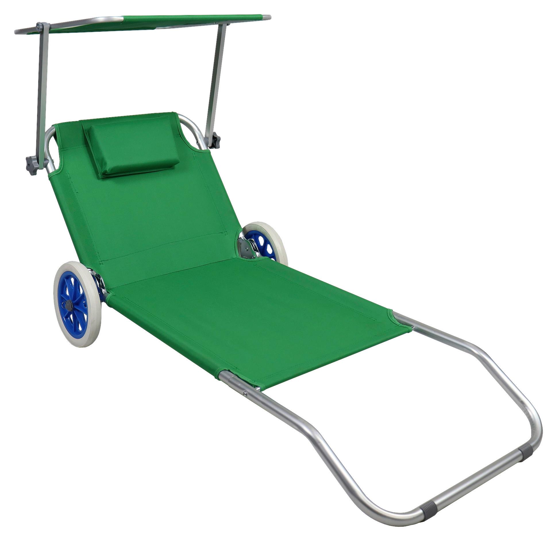 Sonnenliege Metall/textil Mit Rollen/sonnendach - Grün, Basics, Textil/Metall (165/16/65cm) - Gardenson