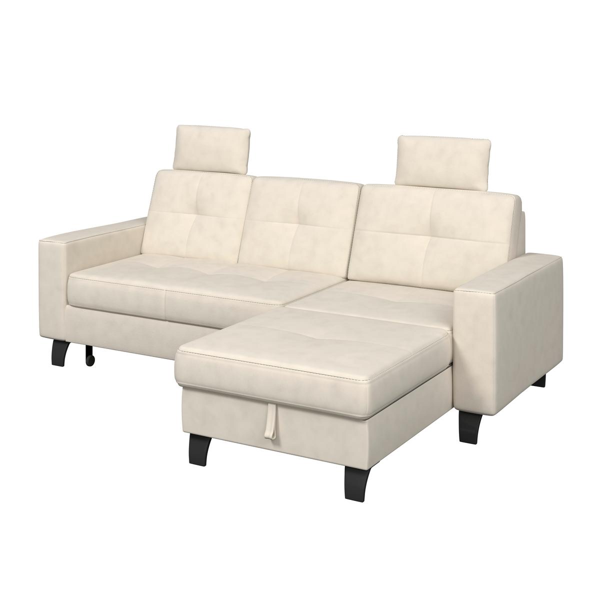 Ecksofa Varese mit Bettkasten Naturfarben 239x164 cm - Beige/Schwarz, KONVENTIONELL, Textil (239/164cm) - James Wood