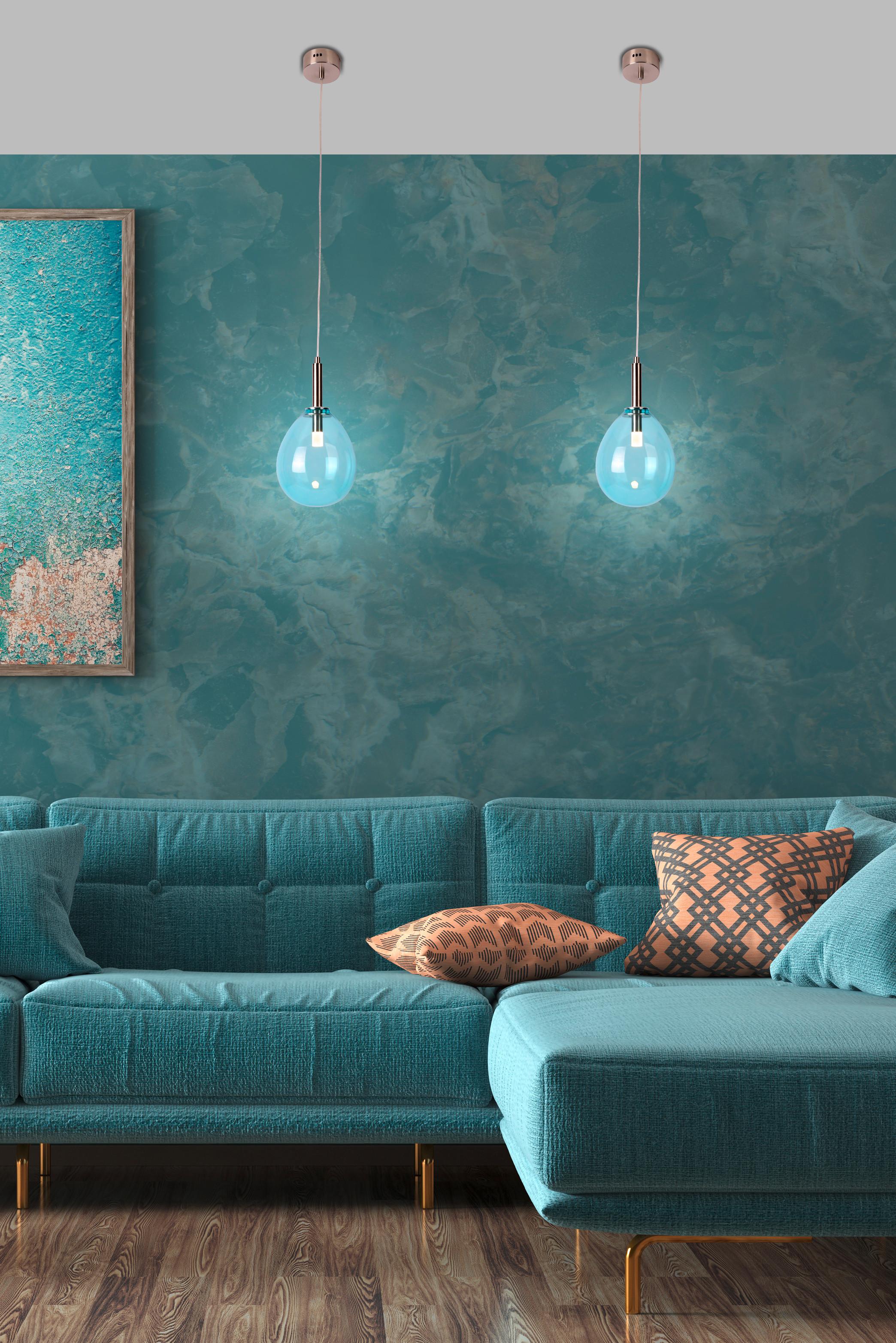 LED-Hängeleuchte 50133210 Lukka - Chromfarben/Hellblau, Design, Glas/Metall (18/18/115cm)