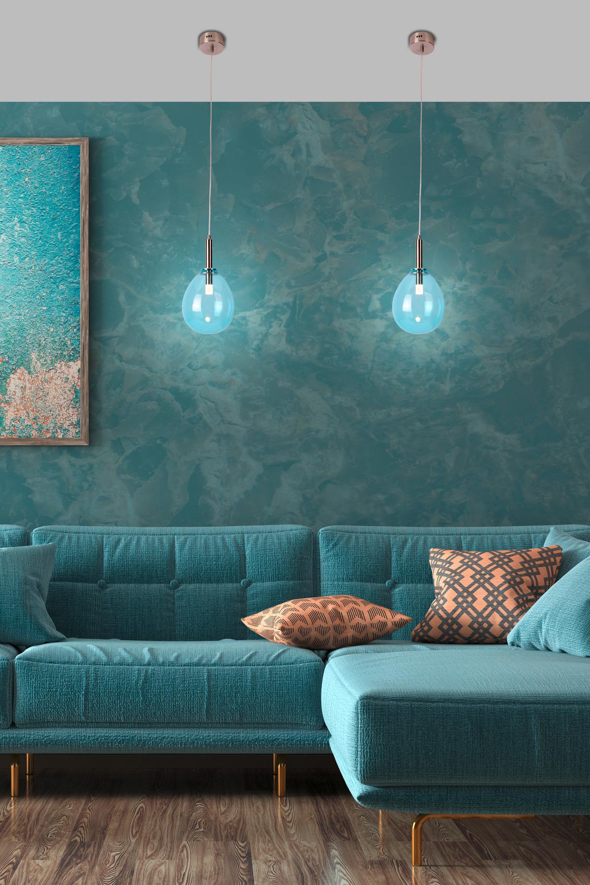 LED-Hängeleuchte 50133210 Lukka - Chromfarben/Hellblau, Design, Glas/Metall (18/18/115cm)