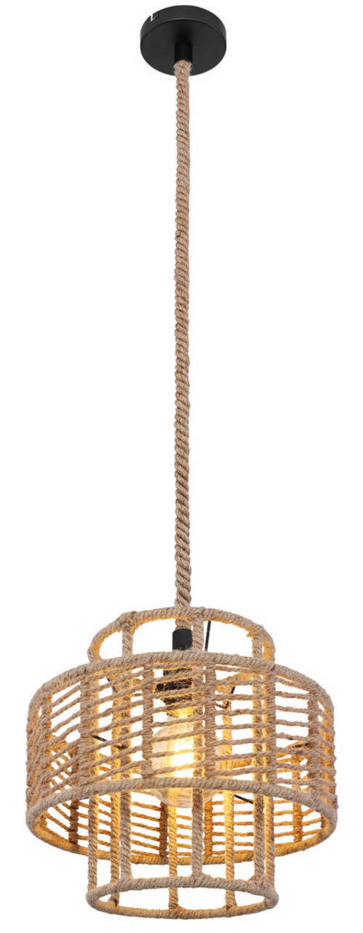 Hängeleuchte H: 120 cm 1-Flammig - Schwarz/Braun, Basics, Naturmaterialien/Metall (35/120cm) - Globo
