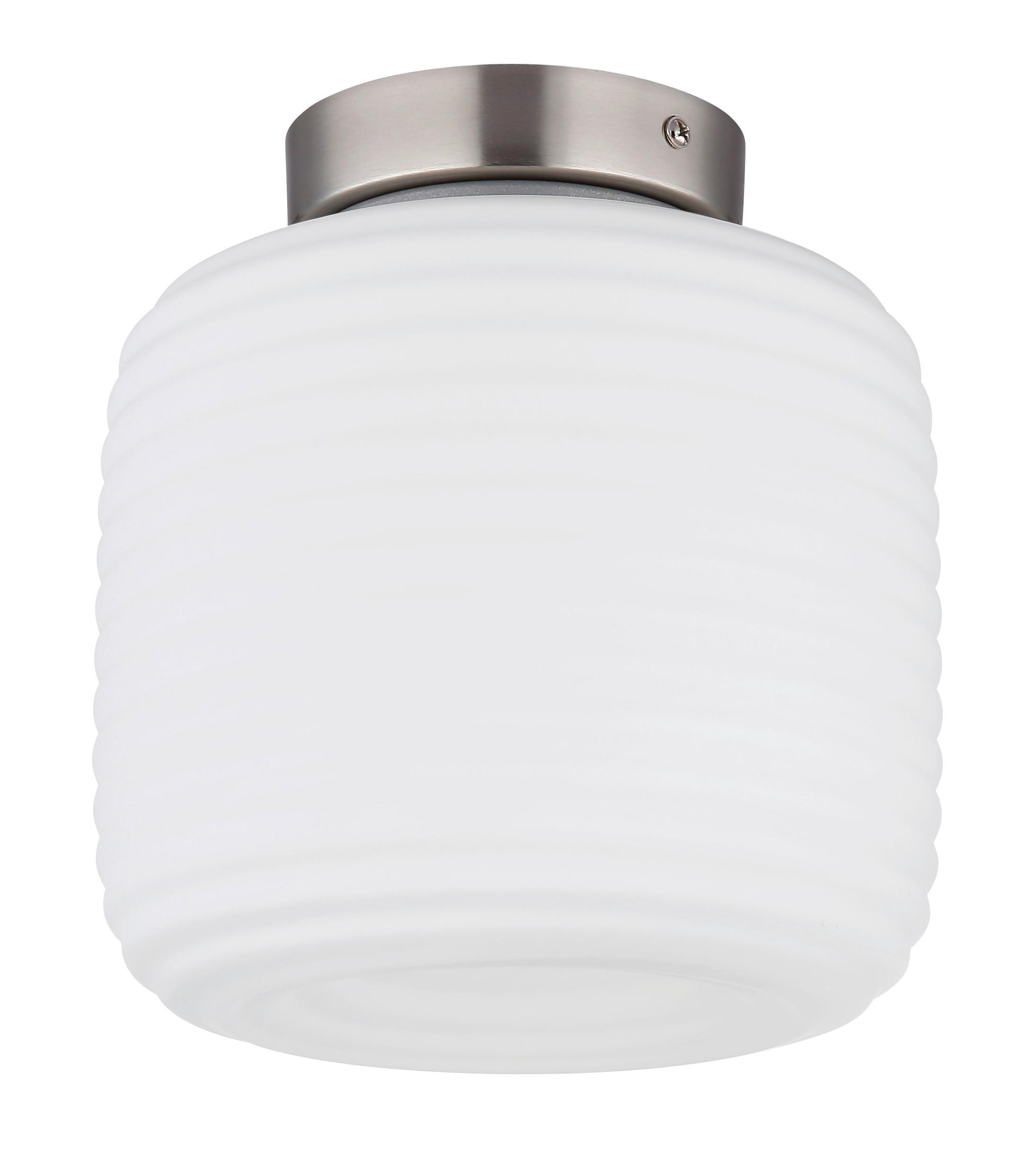 Deckenleuchte Kladora Weiß Nickelfarben D: 20 cm - Weiß/Nickelfarben, KONVENTIONELL, Glas/Metall (20/21cm) - Globo