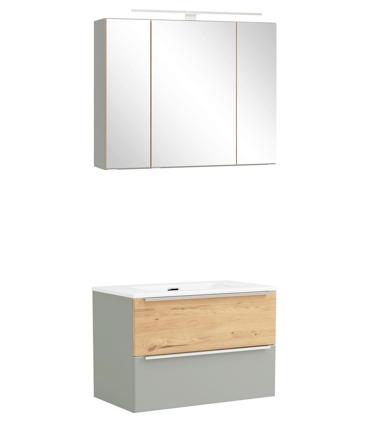 Badezimmer Verona Wildeiche/Schilfgrün 2-teilig - Schilfgrün/Wildeiche, Trend, Glas/Holzwerkstoff (80/200/47cm) - Held