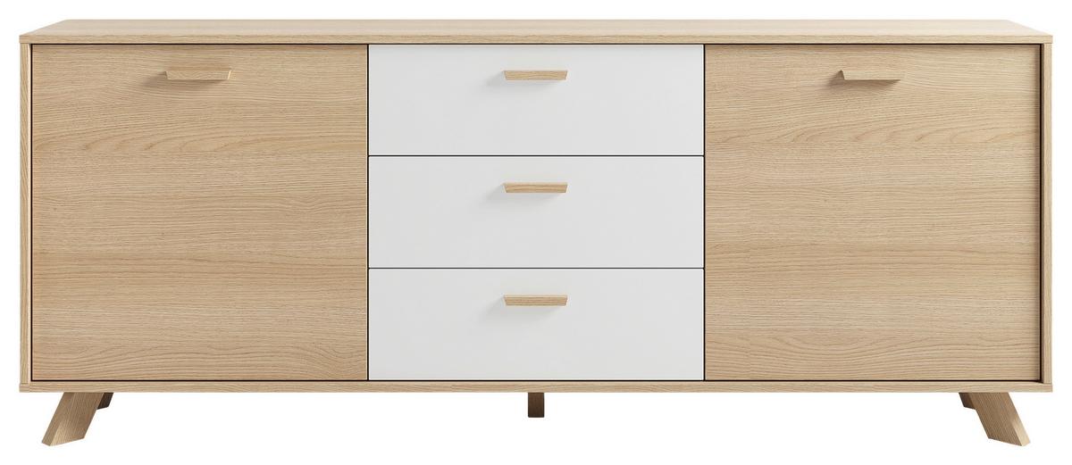 Sideboard Bastian Eiche Bianco/Weiß B: 180 cm - Eiche Bianco/Eichefarben, Design, Holz/Holzwerkstoff (180/72,5/36,5cm) - MID.YOU