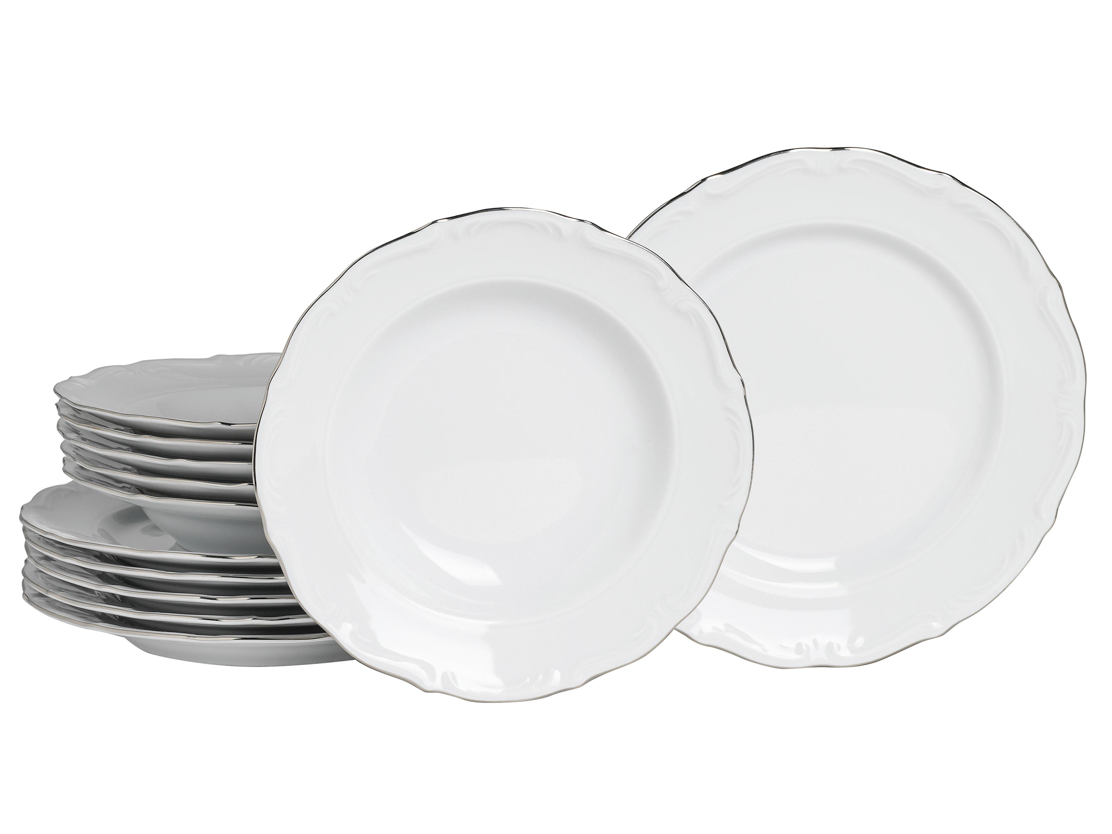 JEDÁLENSKÝ SERVIS MARIA THERESIA PLATIN - biela/platinová, Basics, keramika - Creatable