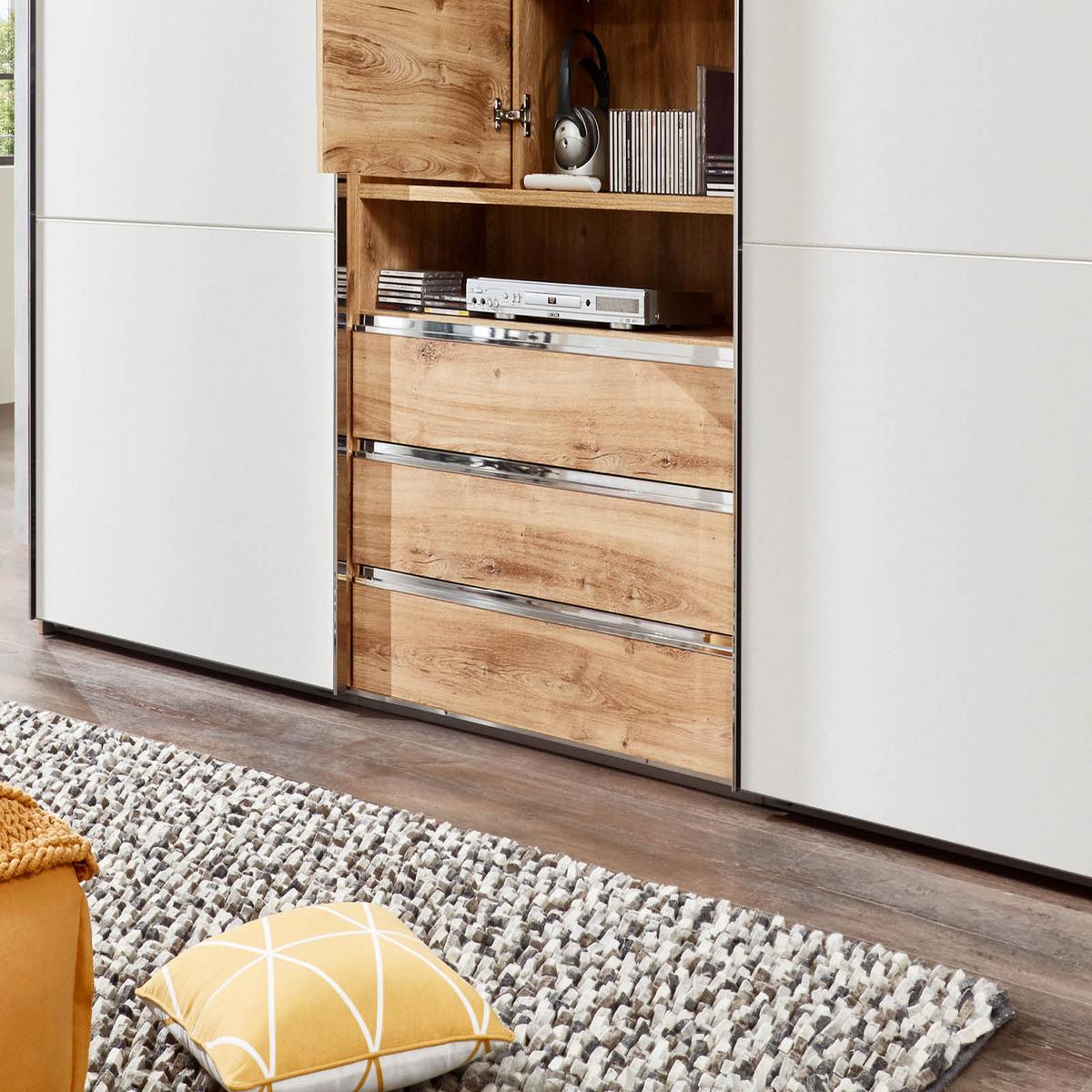 Schwebetürenschrank  Mit Regal B: 300 Cm Magic, Weiß/eichef. - Eichefarben/Weiß, MODERN, Holzwerkstoff (300/216/65cm) - MID.YOU