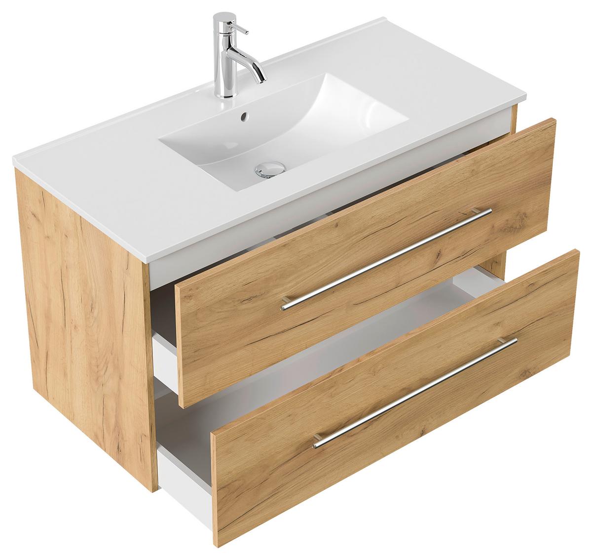 WASCHTISCHKOMBI Homeline, Weiß HG B: 101cm - Eichefarben/Weiß, Basics, Keramik/Holzwerkstoff (101cm) - MID.YOU