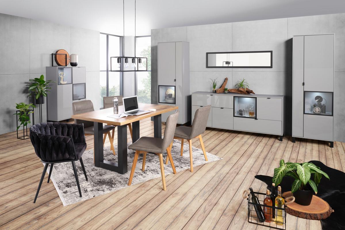 VITRÍNA GRID - šedá/černá, Moderní, kompozitní dřevo/plast (65/197/38cm) - Mömax