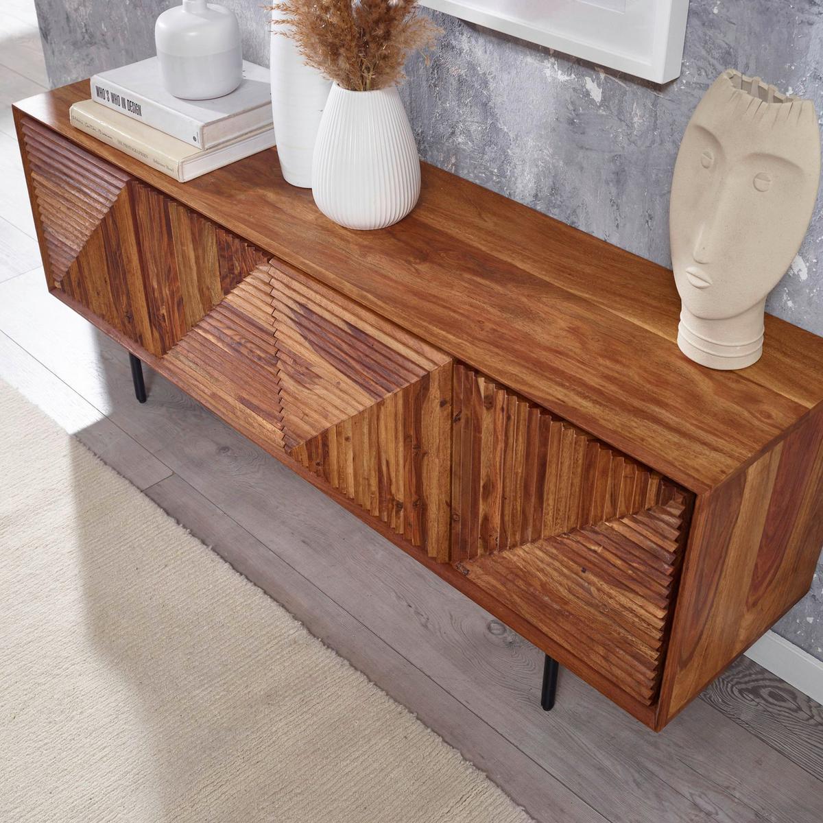 Sideboard Sheesham Sheeshamfarben B: 140 Cm - Sheeshamfarben/Schwarz, Design, Holz (140/54/33cm) - MID.YOU
