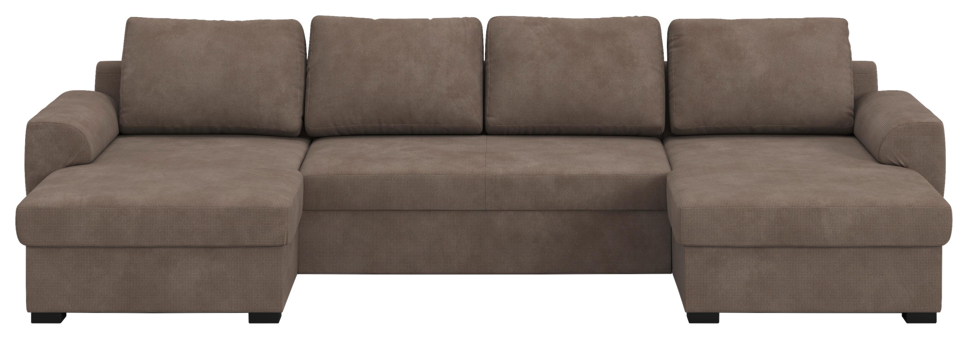 Wohnlandschaft m. Bettfunktion Mikrofaser taupe, B: 327cm - Taupe/Schwarz, Trend, Textil (154/327/86cm) - MID.YOU