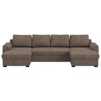Wohnlandschaft m. Bettfunktion Mikrofaser taupe, B: 327cm - Taupe/Schwarz, Trend, Textil (154/327/86cm) - MID.YOU