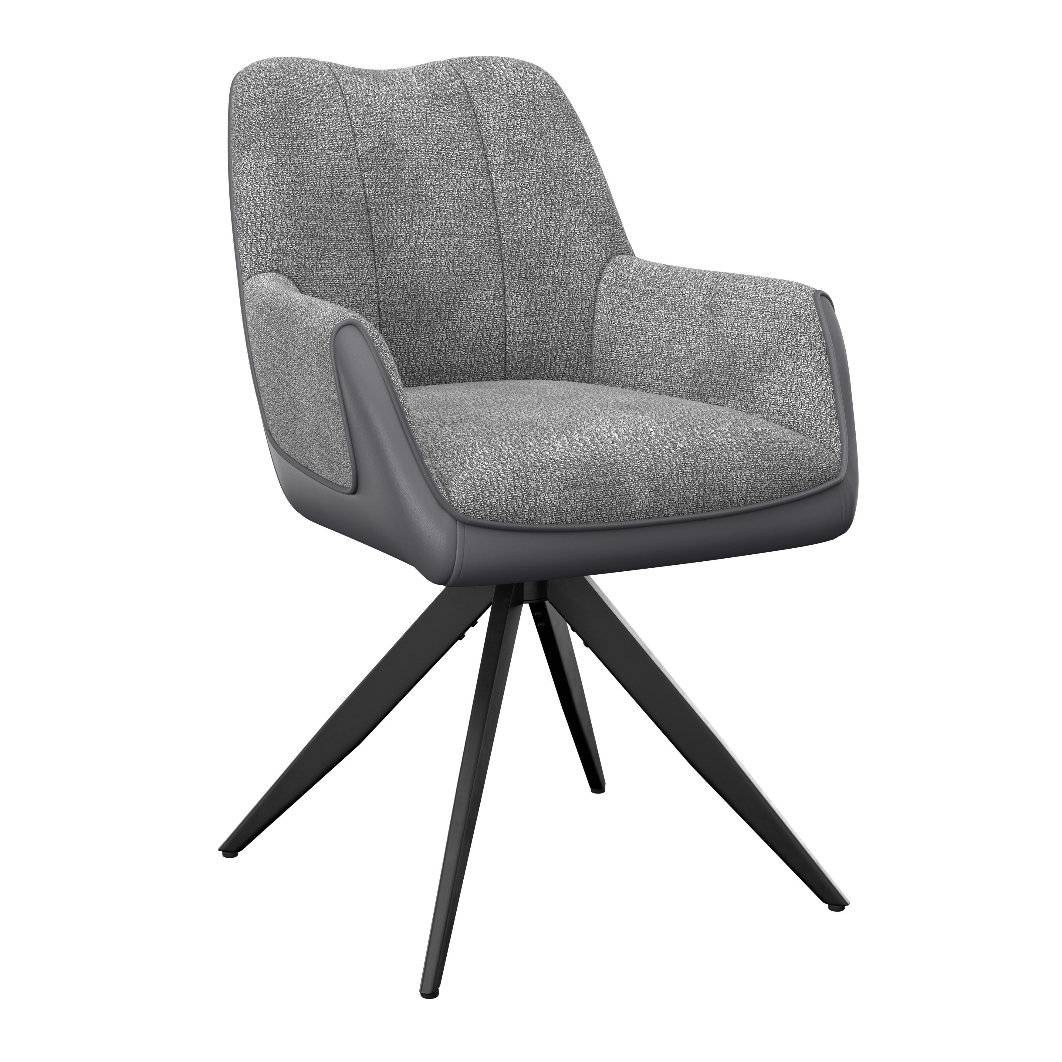Armlehnstuhl Caro Chenille grau, B: 66cm - Schwarz/Grau, Trend, Textil/Metall (66/87/62cm)