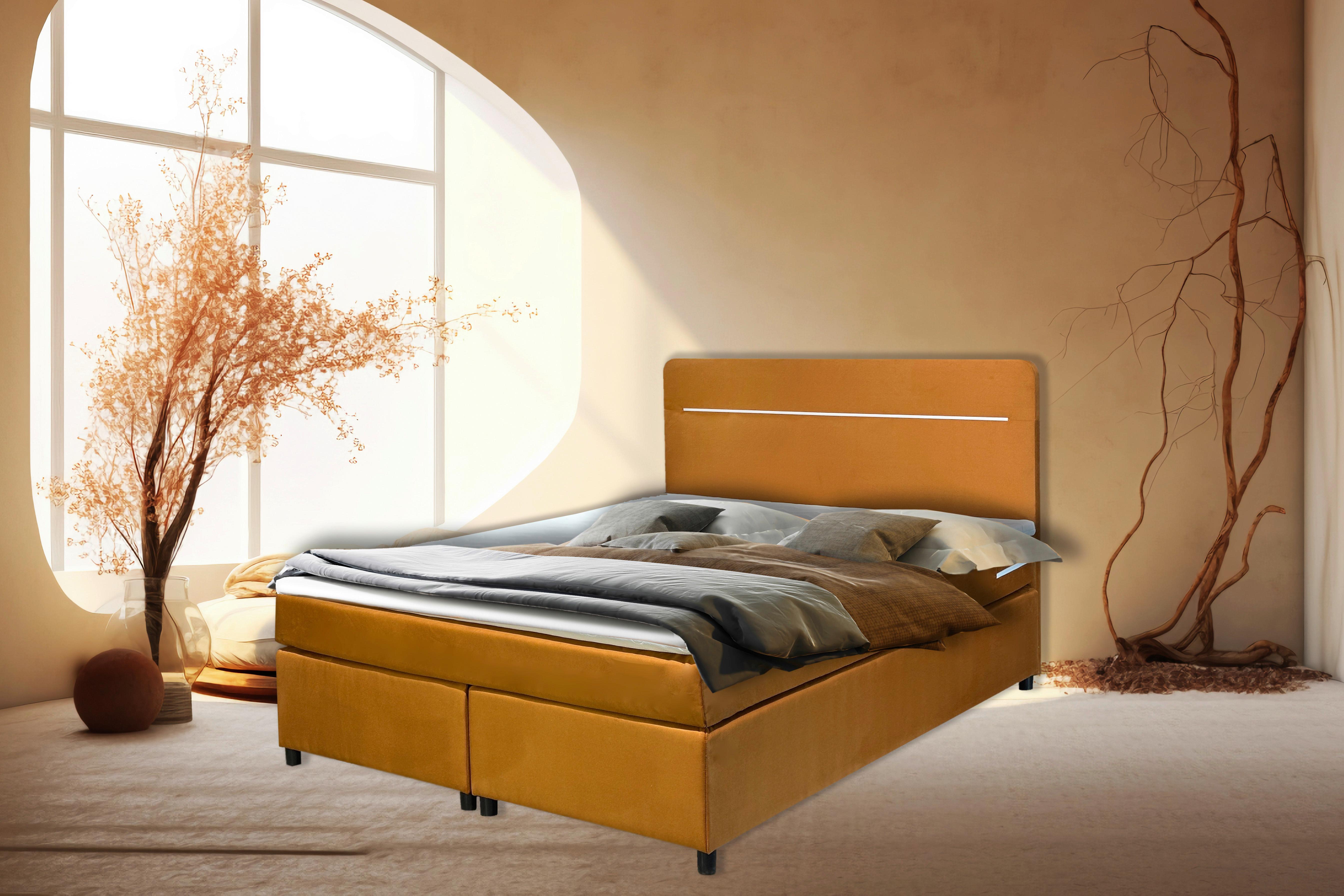 Boxbett Mit Topper 180x200 Cm Stream Honigfarben - Schwarz/Honig, Basics, Textil (180/200cm) - Livetastic
