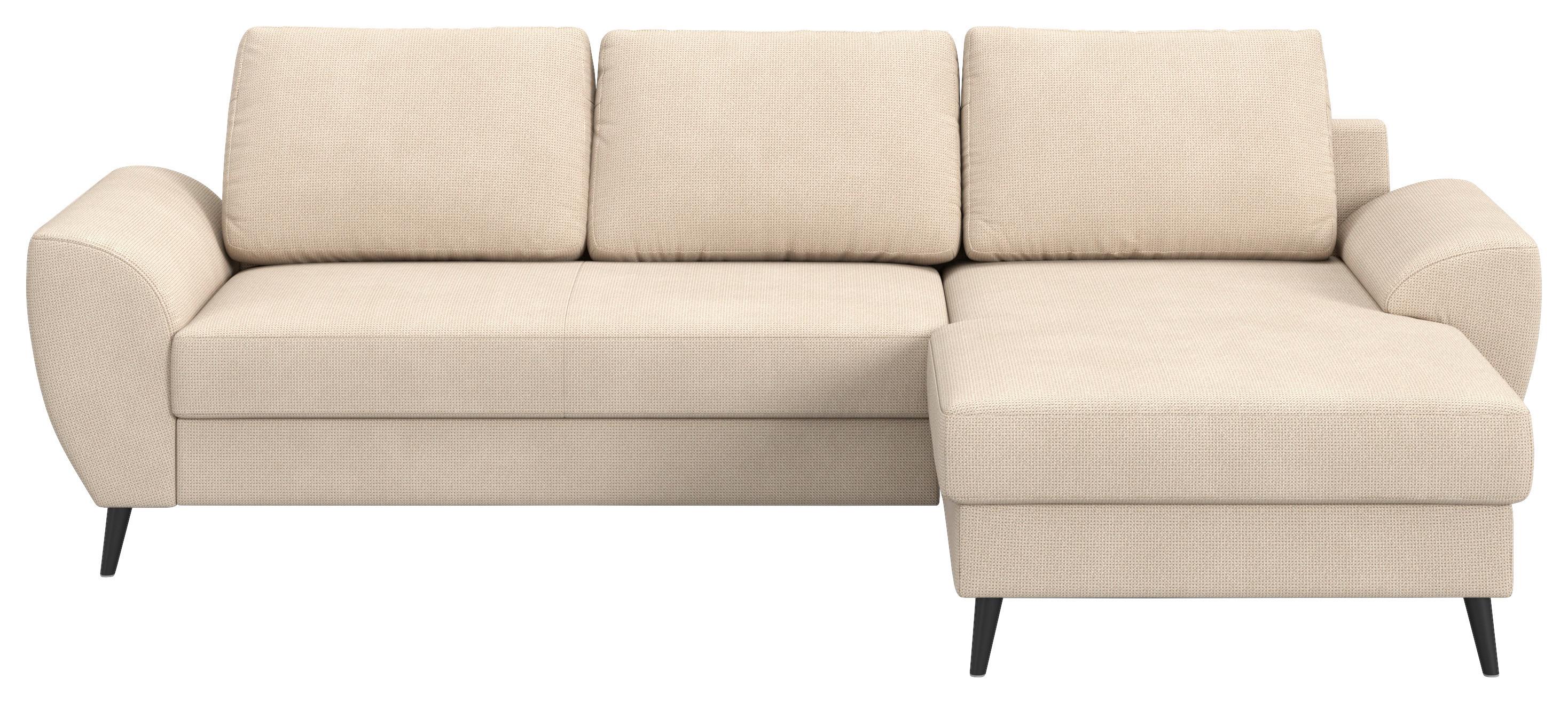 Ecksofa mit Bettfunktion Terra Chenille natur, B: 255cm - Schwarz/Naturfarben, Trend, Textil (255/154cm) - MID.YOU