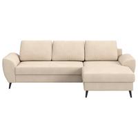 Ecksofa mit Bettfunktion Terra Chenille natur, B: 255cm - Schwarz/Naturfarben, Trend, Textil (255/154cm) - MID.YOU