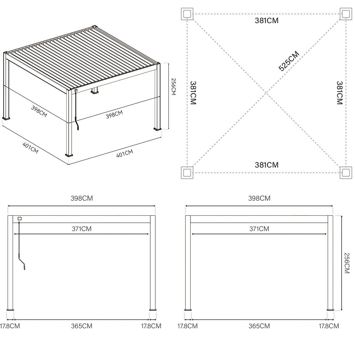 Pergola Deluxe Plus 400x400cm Wetterfest, Elektrisch - Weiß, Basics, Metall (400/255/400cm) - WEIDE