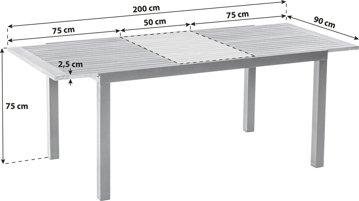 Gartentisch ausziehbar Tilos Echtholz L: 150cm - Schwarz/Akaziefarben, KONVENTIONELL, Holz/Metall (150-200/90	90/75cm) - Gardenson