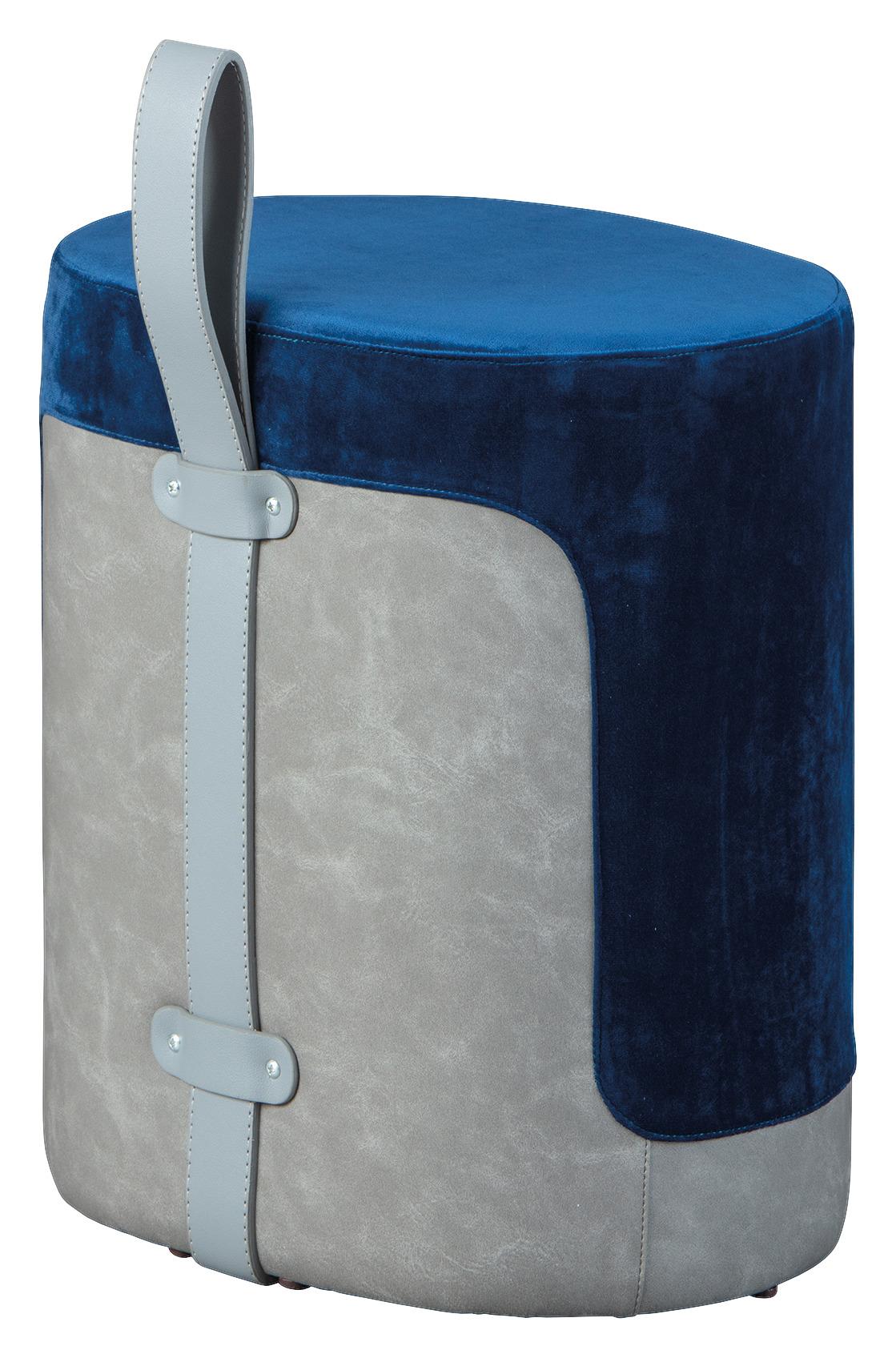 MID.YOU Hocker Osane Samt Blau/Grau Sitz Gepolstert H: 43 cm