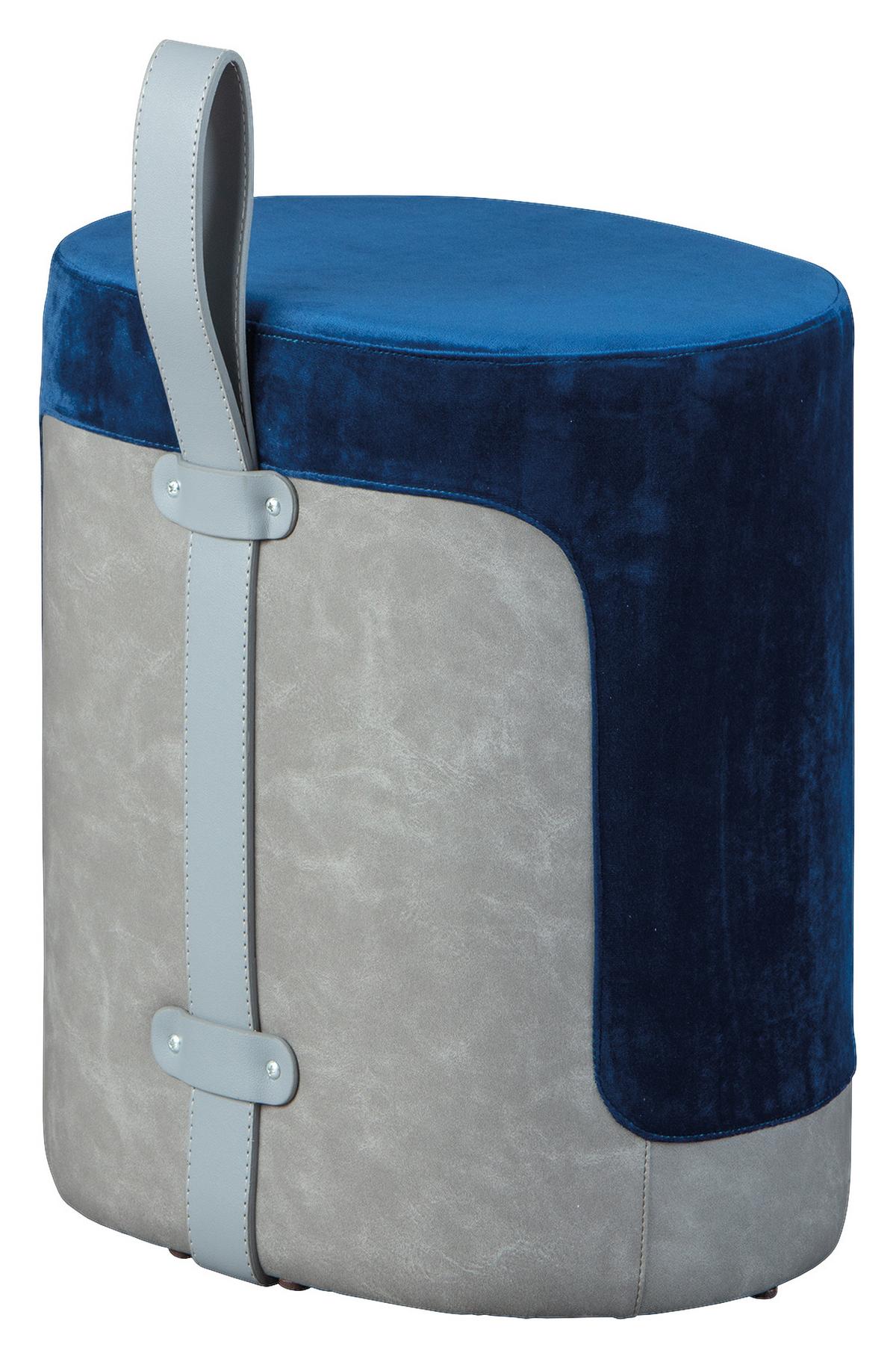 Hocker Osane Samt Blau/Grau Sitz Gepolstert H: 43 cm - Blau/Grau, KONVENTIONELL, Holzwerkstoff/Kunststoff (38/43/32,5cm) - MID.YOU