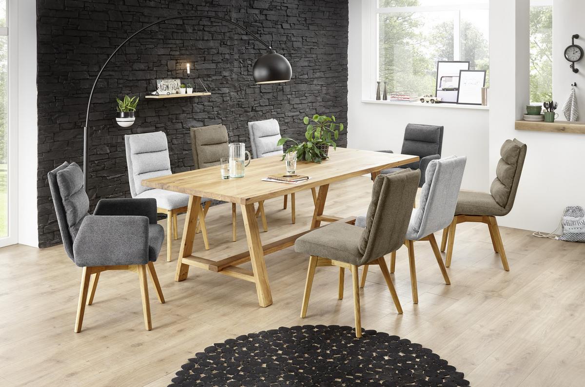Armlehnstuhl Kampala Anthrazit Gepolstert - Eichefarben/Dunkelgrau, Basics, Holz/Textil (60/92/65cm) - MID.YOU