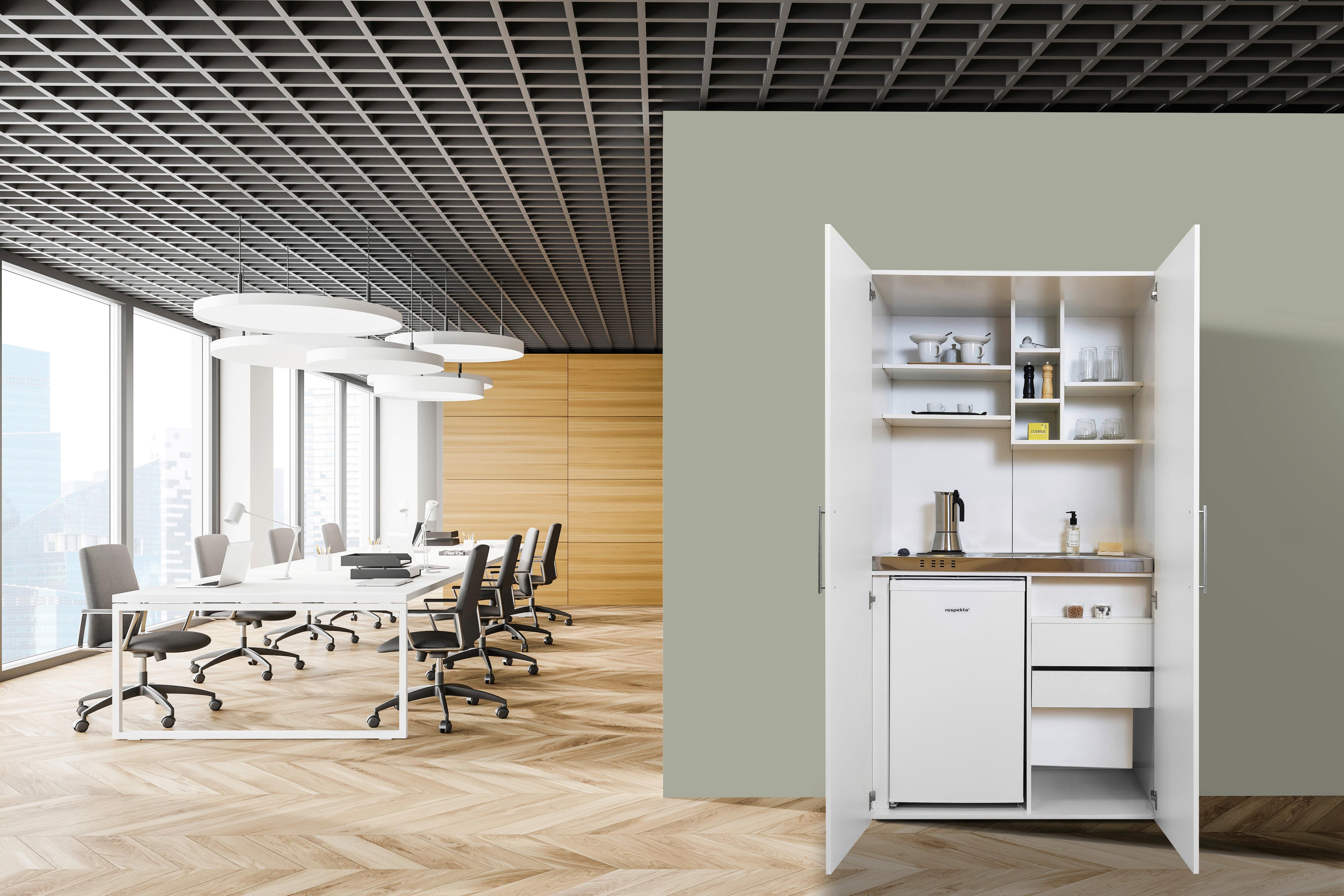 Schrankküche mit Kühlschrank + Kochfeld 104 cm Elegant - Silberfarben/Weiß, MODERN, Holzwerkstoff/Metall (104/193/67cm) - Respekta