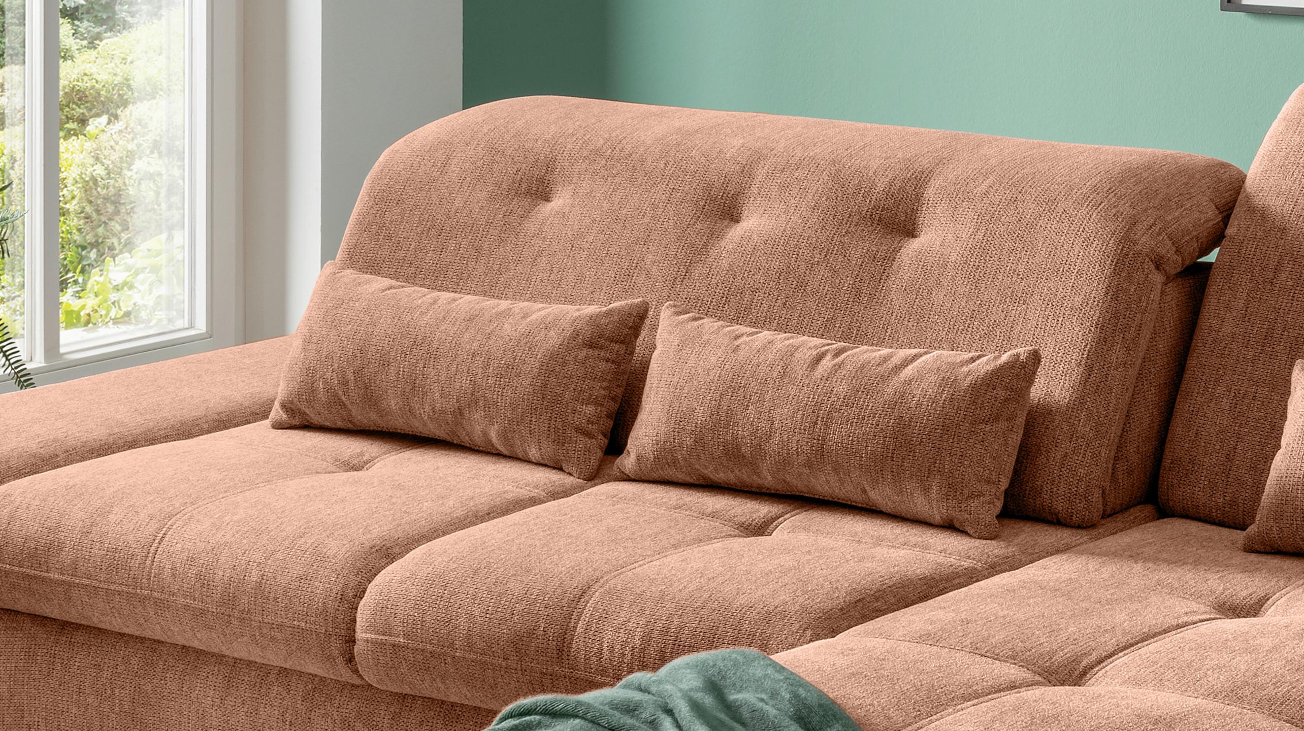 Ecksofa mit Liegefunktion Dalida Koralle, S: 300x196 cm - Chromfarben/Koralle, Design, Textil (300/196cm) - Livetastic
