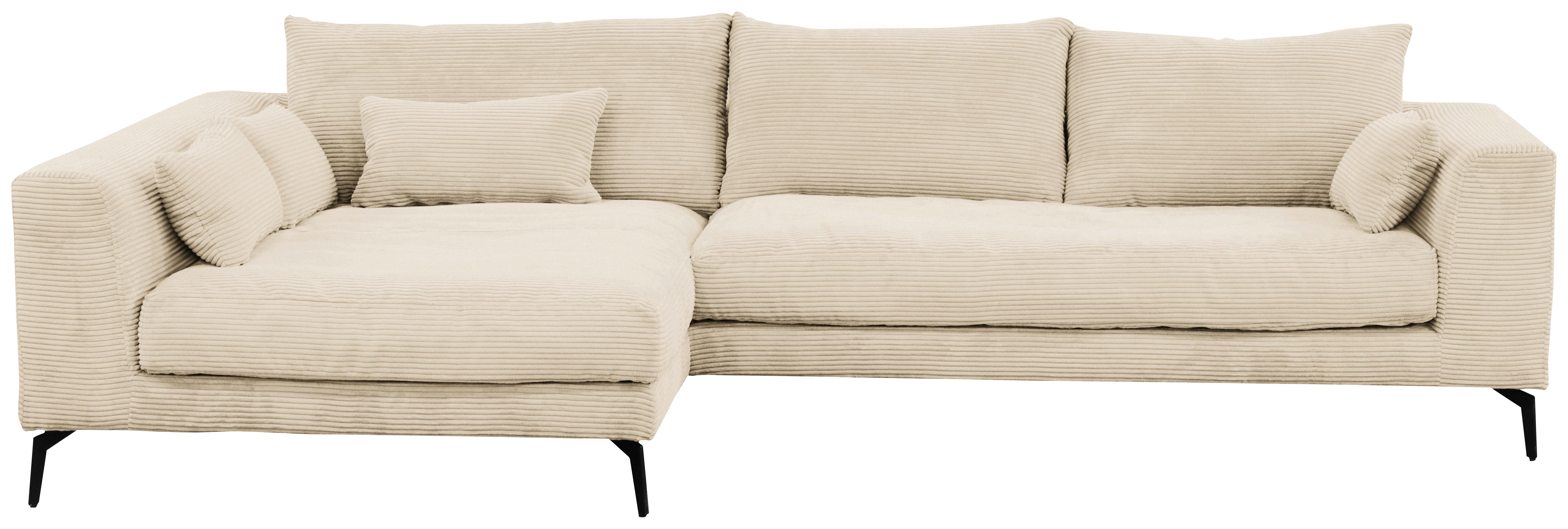 Ecksofa Berlin Cord Creme 172x313 cm - Creme/Schwarz, Design, Textil (172/313cm) - Livetastic