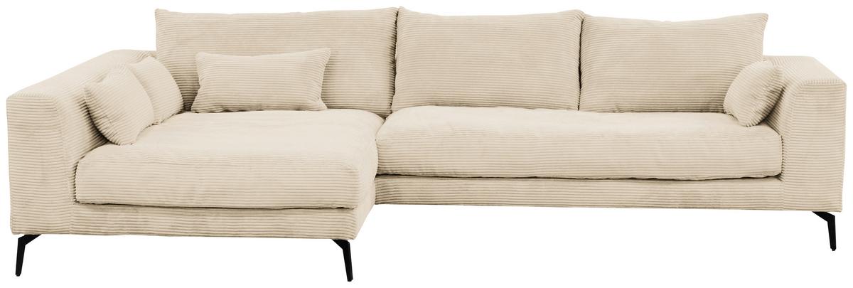 Ecksofa Berlin Cord Creme 172x313 cm - Creme/Schwarz, Design, Textil (172/313cm) - Livetastic