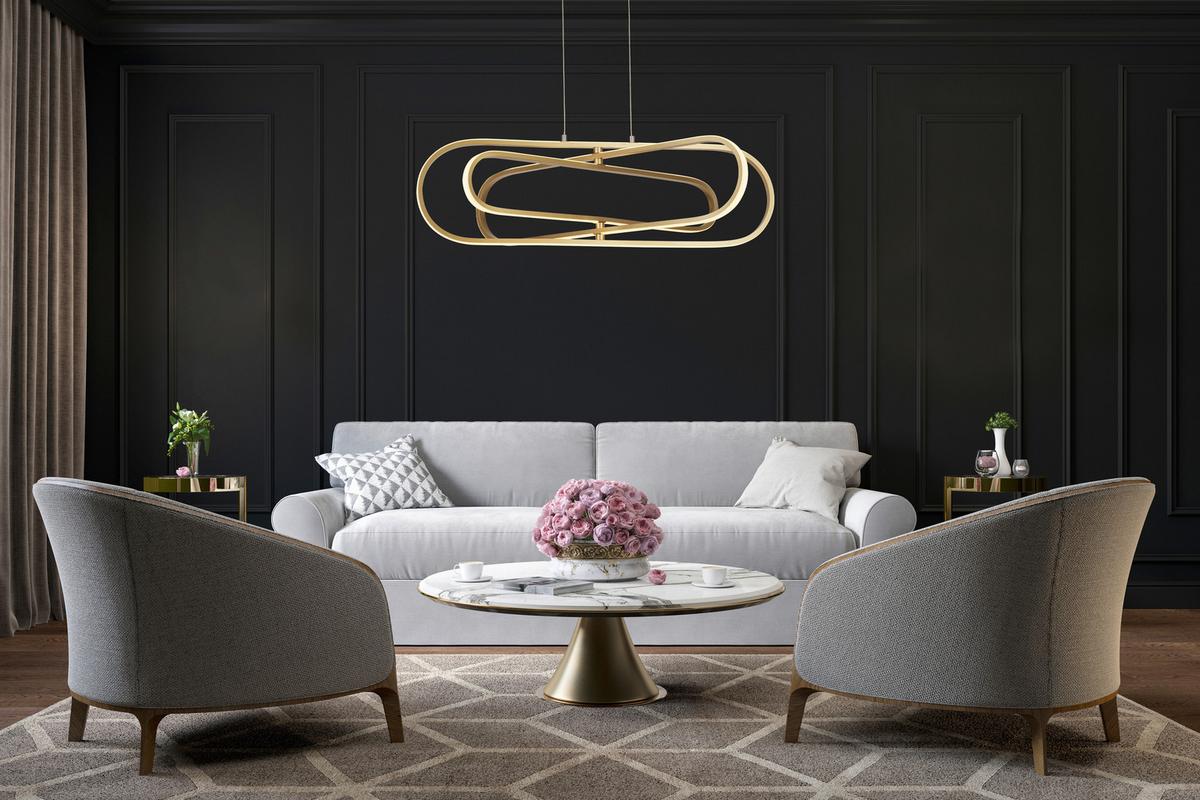 LED-Pendelleuchte Clip 61775go - Goldfarben/Weiß, Design, Kunststoff/Metall (120/80/74,5cm)