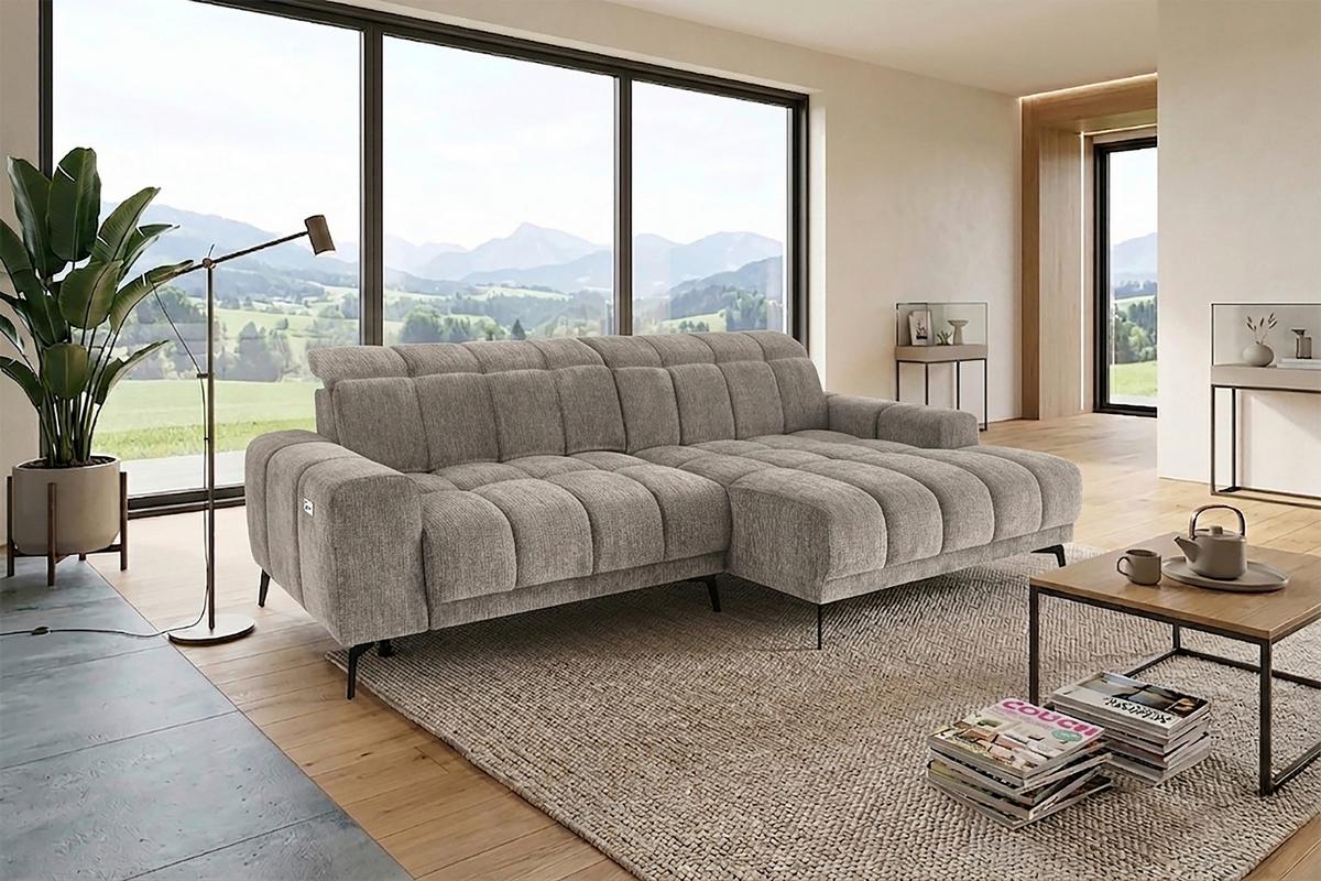 Rohová sedačka LAYA, pravá, šedohnědá žinylka KANSAS - hořčicově žlutá/šedohnědá, Moderní, textil (250/155cm) - Premium Living