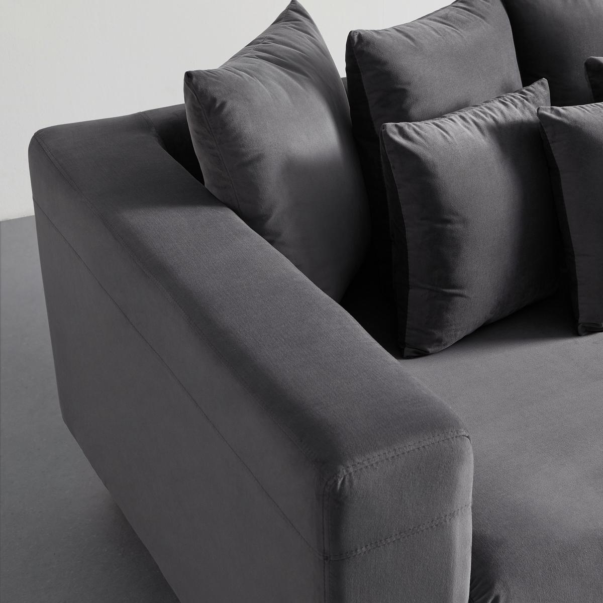 Pohovka s vankúšmi LENO sivá, zamatová - sivá, Modern, drevo/textil (229/73/112cm) - Bessagi Home