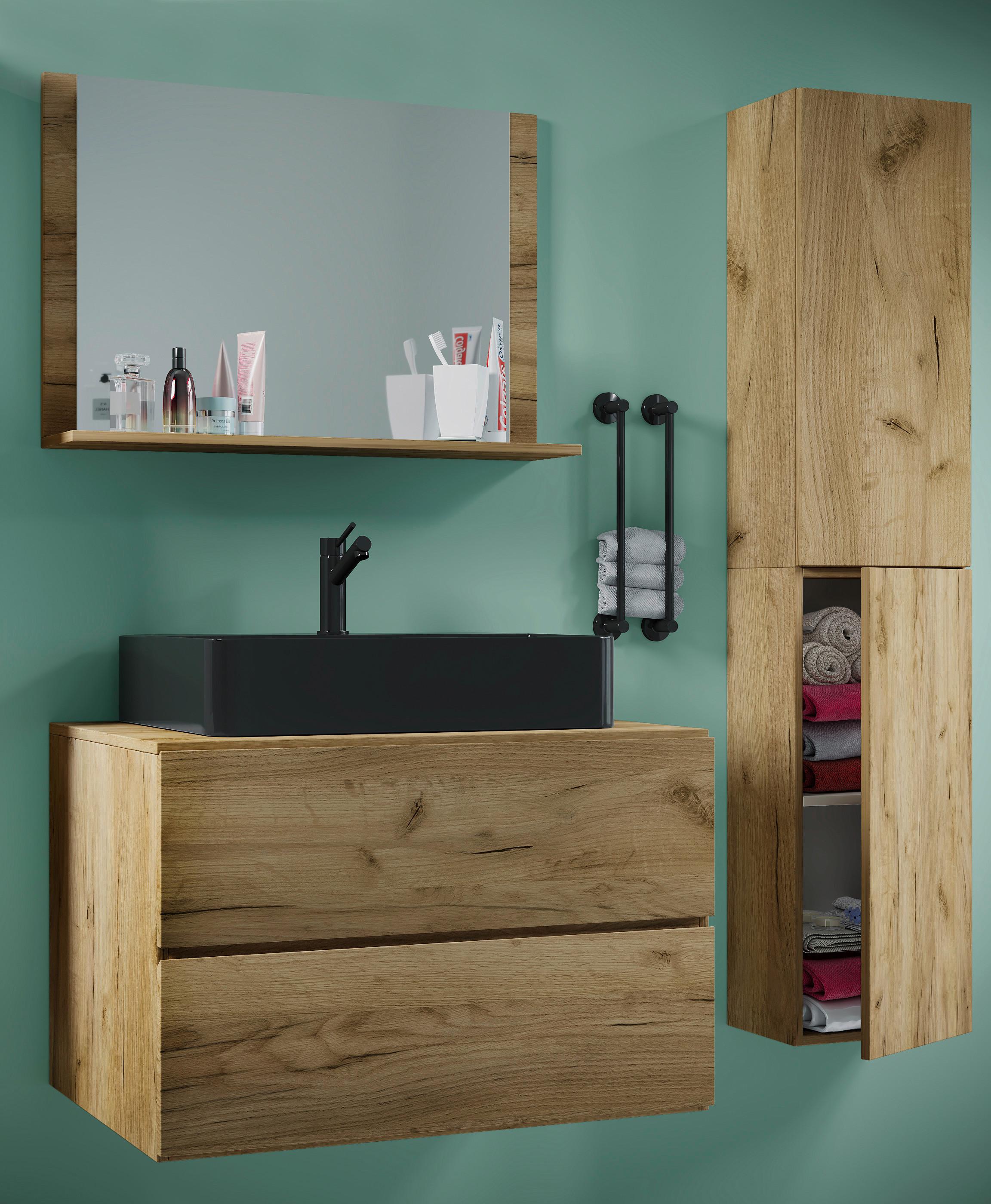 Badezimmer Lendas Bl L - Honigeiche/Schwarz, MODERN, Glas/Keramik (114cm) - MID.YOU