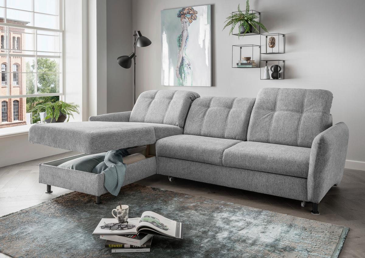 Ecksofa Minori Chenille Silberfarben, S: 184x267 cm - Silberfarben/Schwarz, MODERN, Textil (184/267cm) - Livetastic