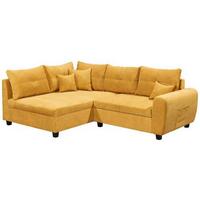 Ecksofa Mit Schlaffunktion + Kissen Lea, Polyester-Nylon - Gelb/Schwarz, Basics, Holzwerkstoff/Textil (176/248cm) - MID.YOU