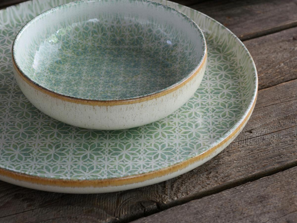 Tafelservice Uno Emiliana 12--Teilig., Creme, Grün - Creme/Grün, Basics, Keramik - Creatable