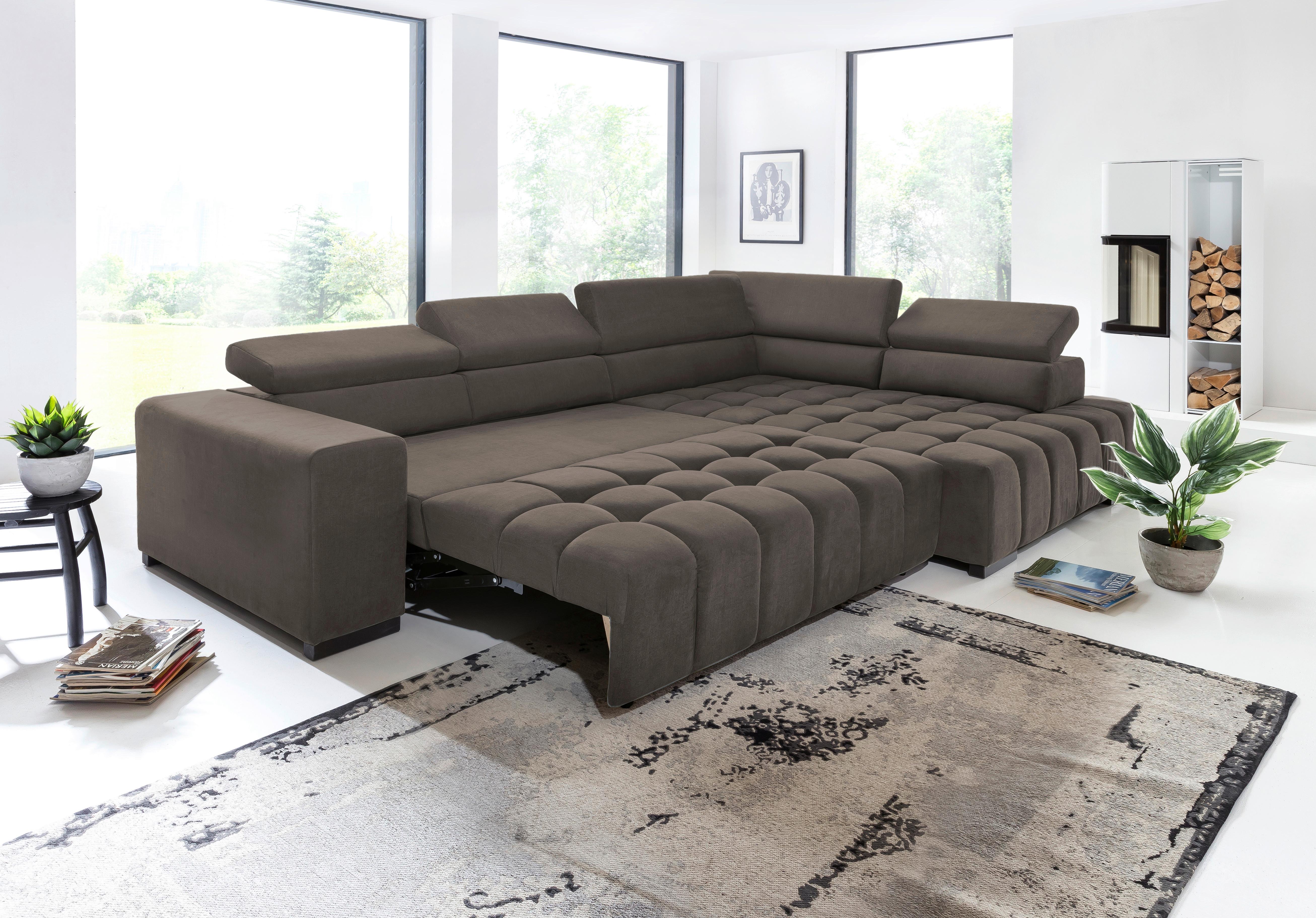 Eckschlafsofa Elias Neu Braun S: 307 cm - Schwarz/Braun, Design, Textil (307/201cm) - Livetastic
