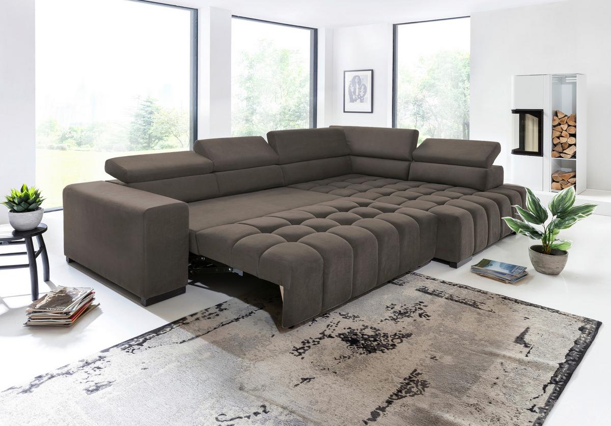 Eckschlafsofa Elias Neu Braun S: 307 Cm - Schwarz/Braun, Design, Textil (307/201cm) - Livetastic
