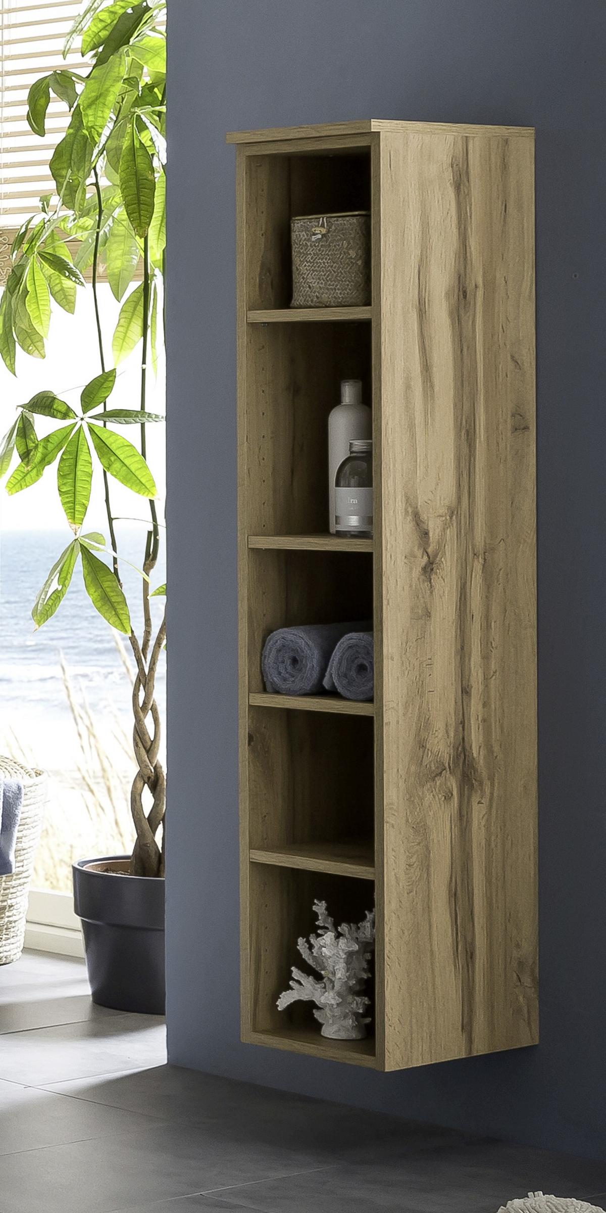 Badezimmerregal 5 Fächer Eiche Dekor 25x130 cm Helsinki - Eichefarben/Silberfarben, KONVENTIONELL, Holzwerkstoff (25cm) - Held