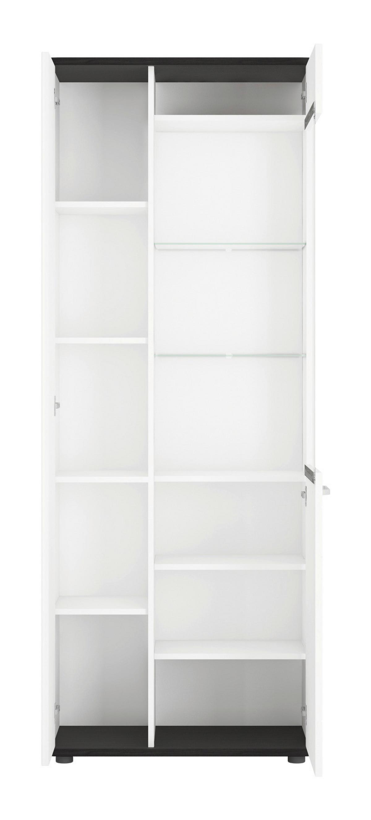 Vitrine Venezia Eiche Dunkel/weiß B: 76,1 Cm - Eiche dunkel/Weiß Hochglanz, MODERN, Glas/Holzwerkstoff (76,1/200/40cm)