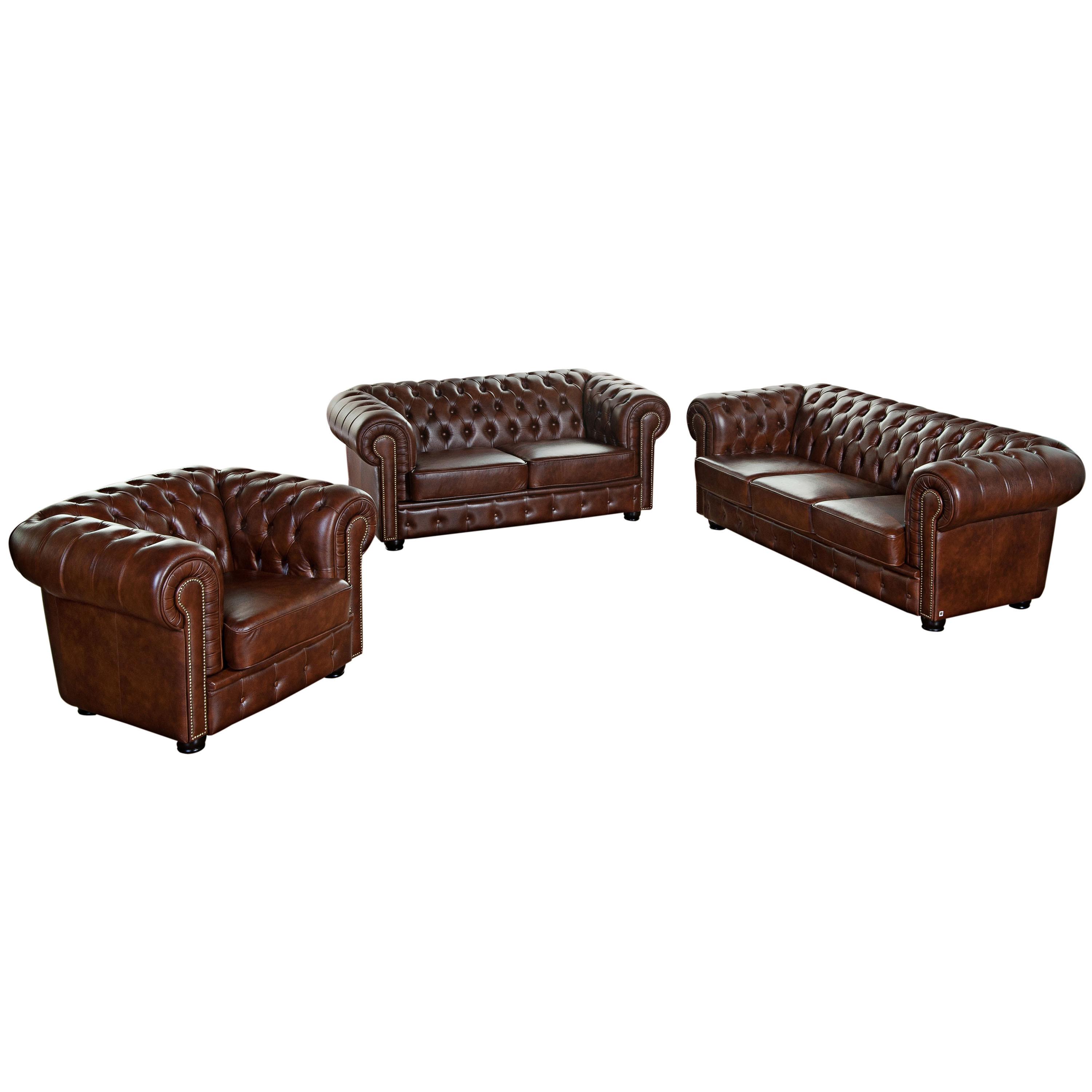 Chesterfield-sofa Norwin Braun 3-Sitzer, Echtleder - Nussbaumfarben/Braun, KONVENTIONELL, Leder (200/74/98cm) - Max Winzer