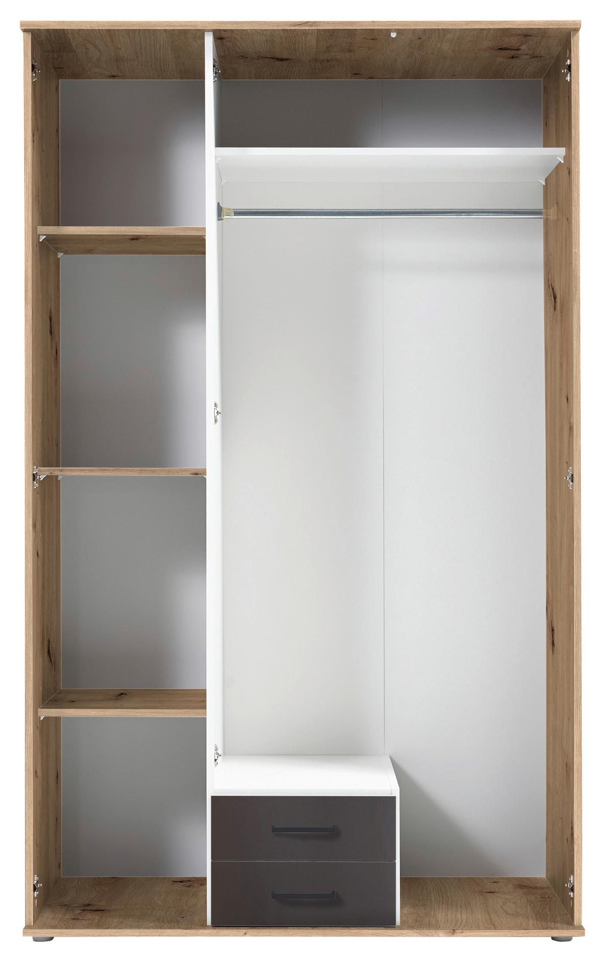 Šatníková skriňa CHICAGO šírka 119,6cm - farba duba/antracitová, Basics, kompozitné drevo/sklo (120/196/53,5cm) - MID.YOU