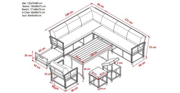 Loungegarnitur 6-Tlg. Porto- Multi, Polyrattan mit Kissen - Hellbraun/Grau, MODERN, Kunststoff/Textil (190/237cm) - Beldano