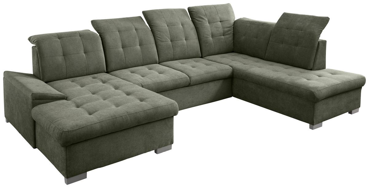 Wohnlandschaft Zira Dunkelgrün U: 169x330x212cm - Chromfarben/Dunkelgrün, MODERN, Textil (169/330/212cm) - Livetastic