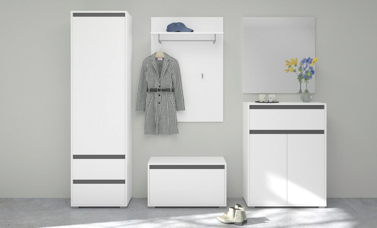 Garderobenbank Torino Weiß B: 76 cm - Silberfarben/Grau, KONVENTIONELL, Holzwerkstoff (76/44/35cm) - MID.YOU