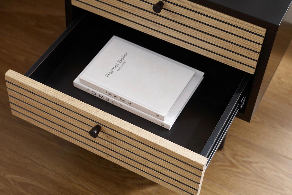 Nachttisch Schwarz/Eichefarben B: 50 cm - Eichefarben/Schwarz, Design, Holz/Holzwerkstoff (50/50/40cm) - Livetastic