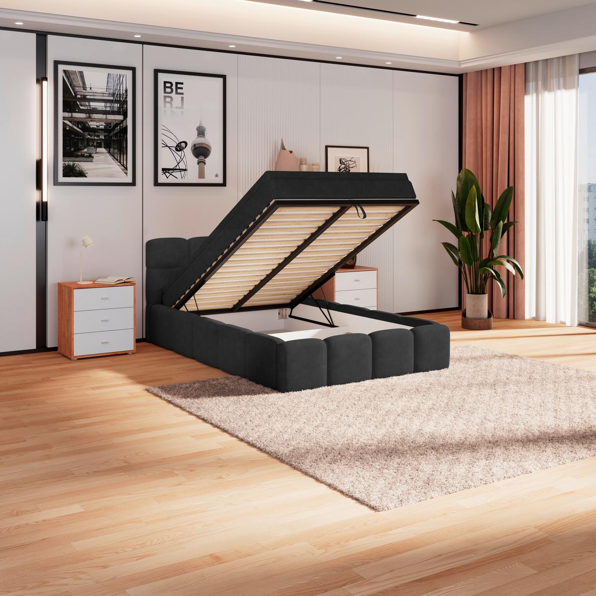 Polsterbett Noe Schwarz 120x200 cm - Schwarz/Weiß, Trend, Textil/Metall (120/200cm)