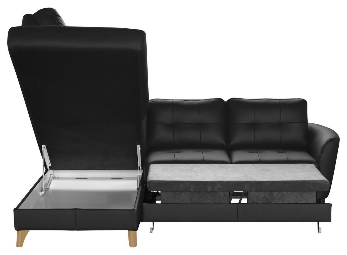 Ecksofa Nordic Schwarz S: 190x236 Cm - Buchefarben/Schwarz, Design, Leder/Textil (190/236cm) - Livetastic