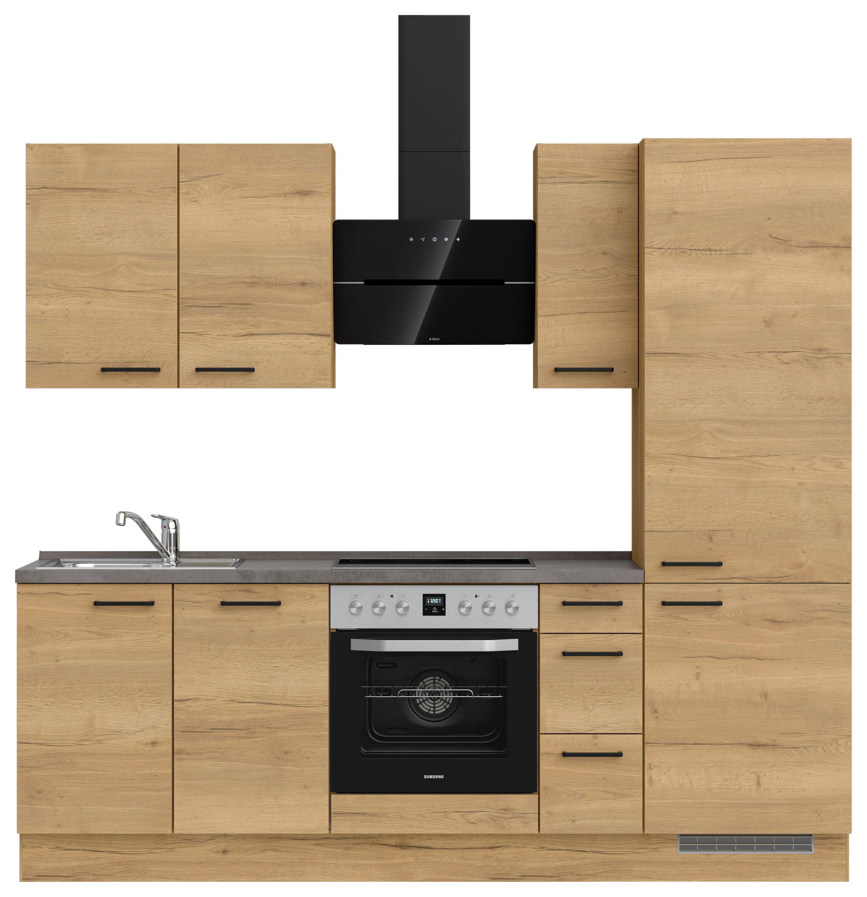 Kuchyňská linka 240 cm, dub Sierra - barvy dubu/černá, Moderní, kov/kompozitní dřevo (240cm) - Nobilia