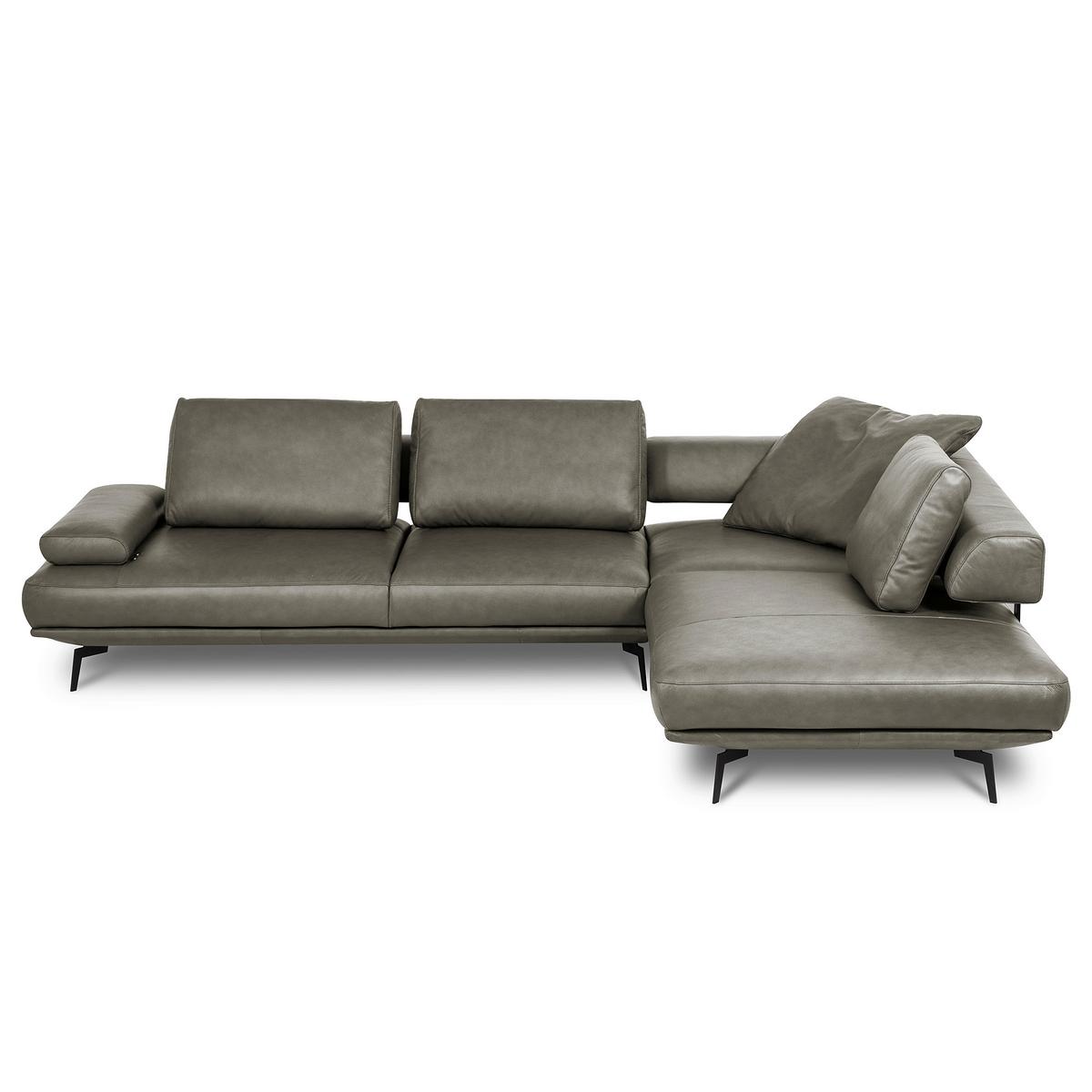 Ecksofa Como Echtleder Grau 306x237 - Schwarz/Grau, Design, Leder (306/237cm) - Livetastic