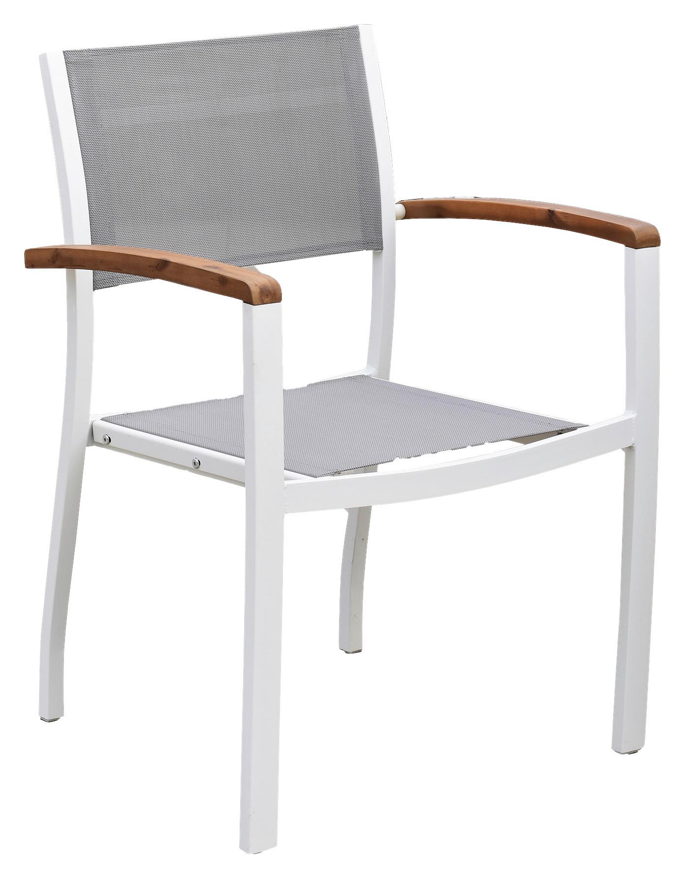 Gartensessel stapelbar Naxos Holz, Metall, Textil - Naturfarben/Weiß, MODERN, Holz/Textil (59/85/56cm) - Gardenson